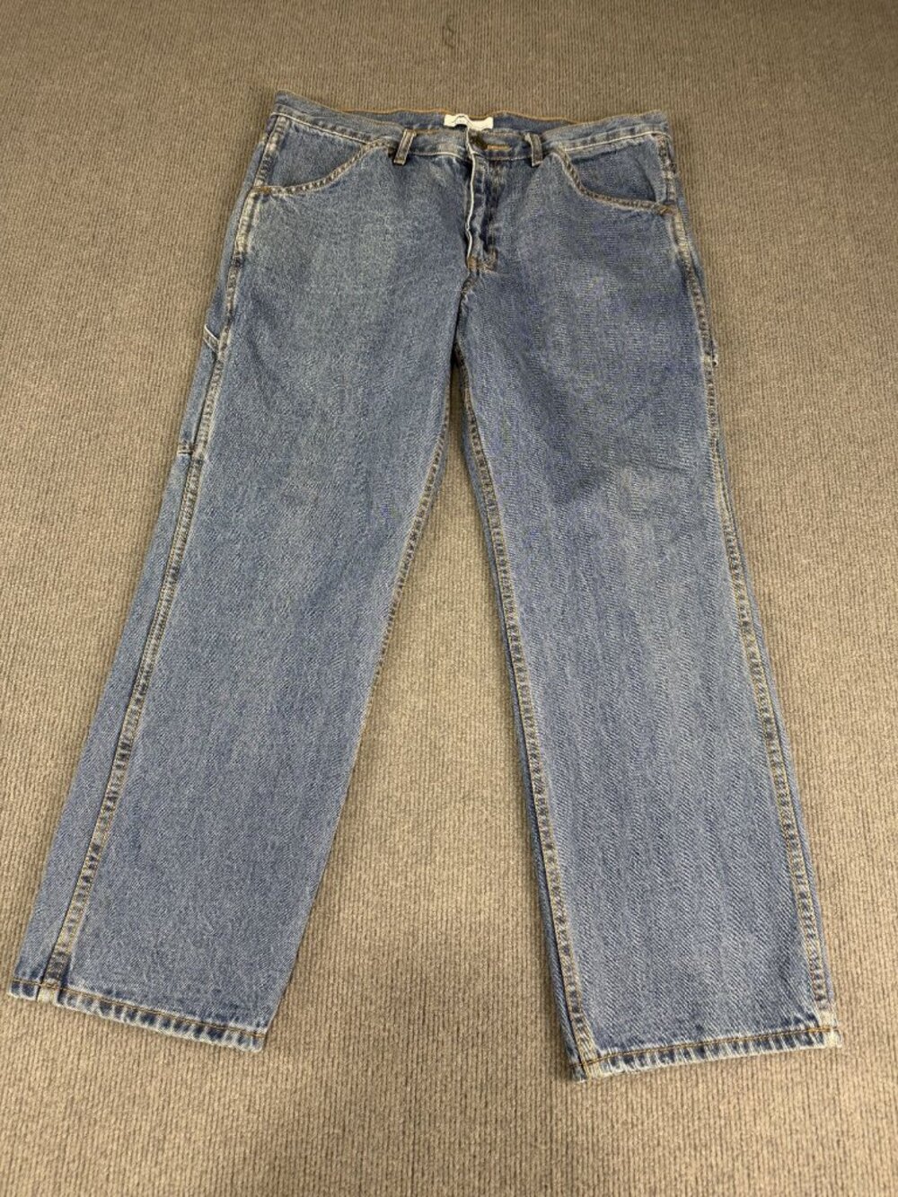 Blue Mountain Mens Medium Wash Carpenter Denim Jeans 36x30